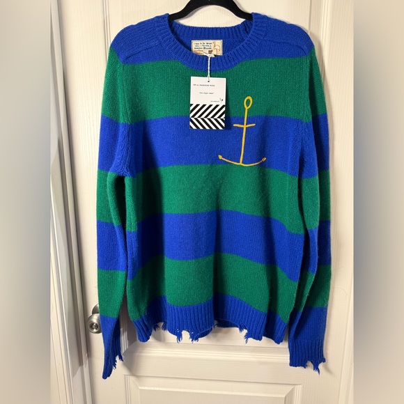 NEW Sandrine Rose Cashmere Sweater - Green and Blue Stripe Sz L - Picture 10 of 10